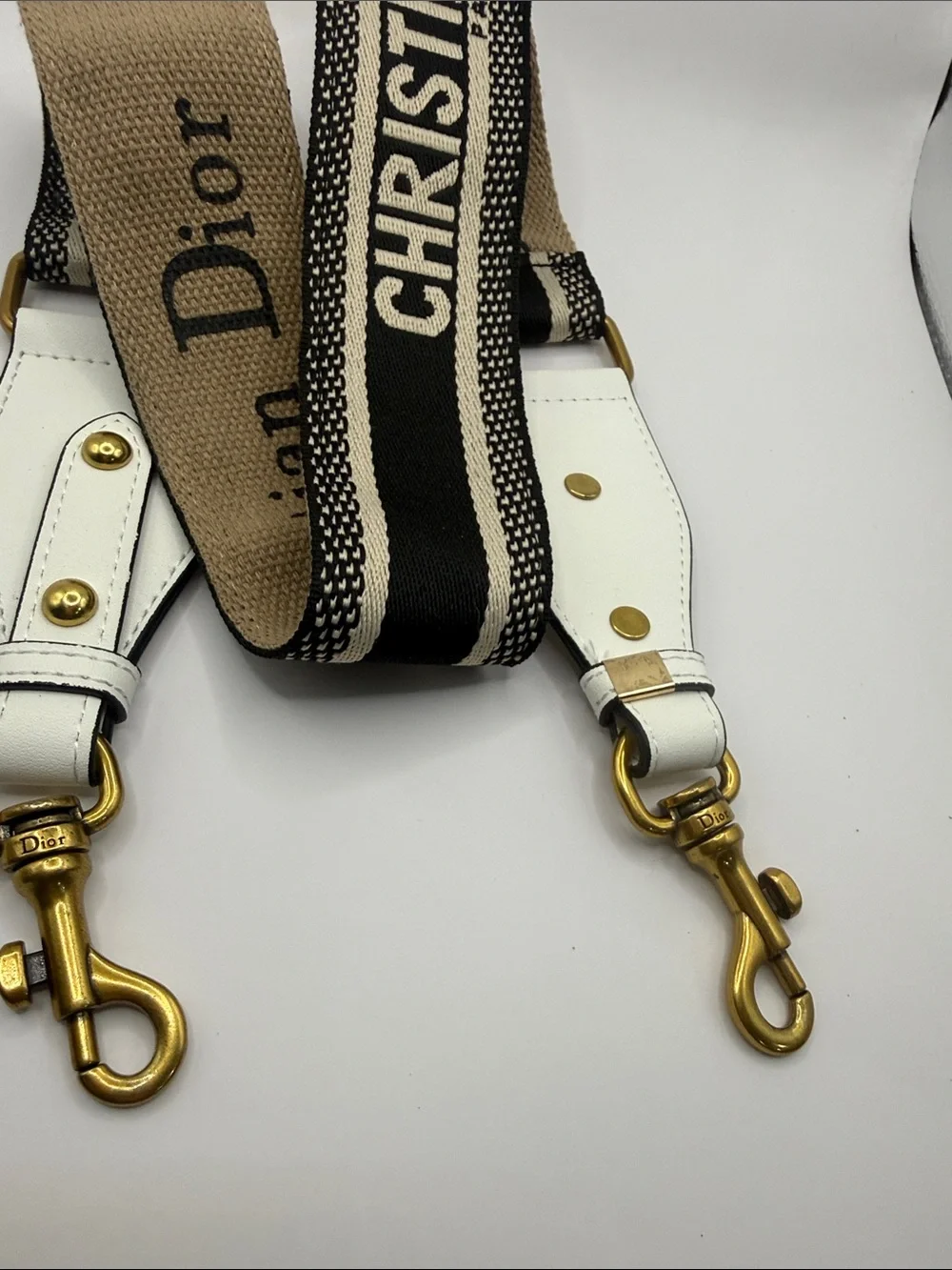Dior Beige, Black & White Canvas Leather Strap with Gold Hardware